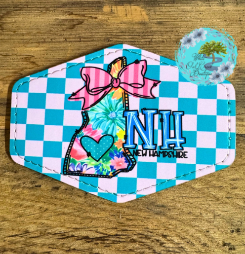 New Hampshire Pink Bow Leather Trucker Hat Patch