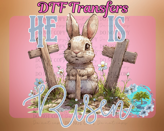 DTF Transfer He is Risen Bunny