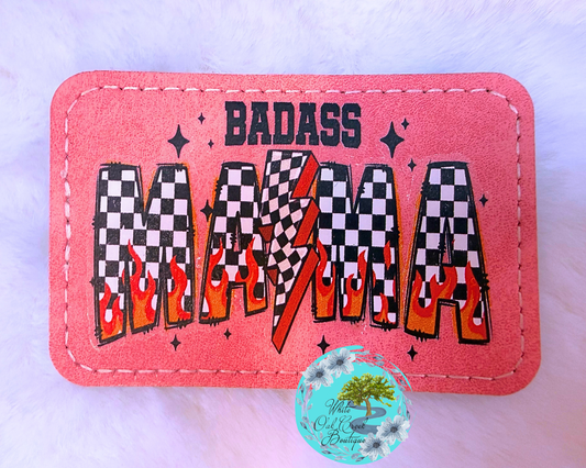 Badass Mama Checkered Faux Leather Trucker Hat Patch