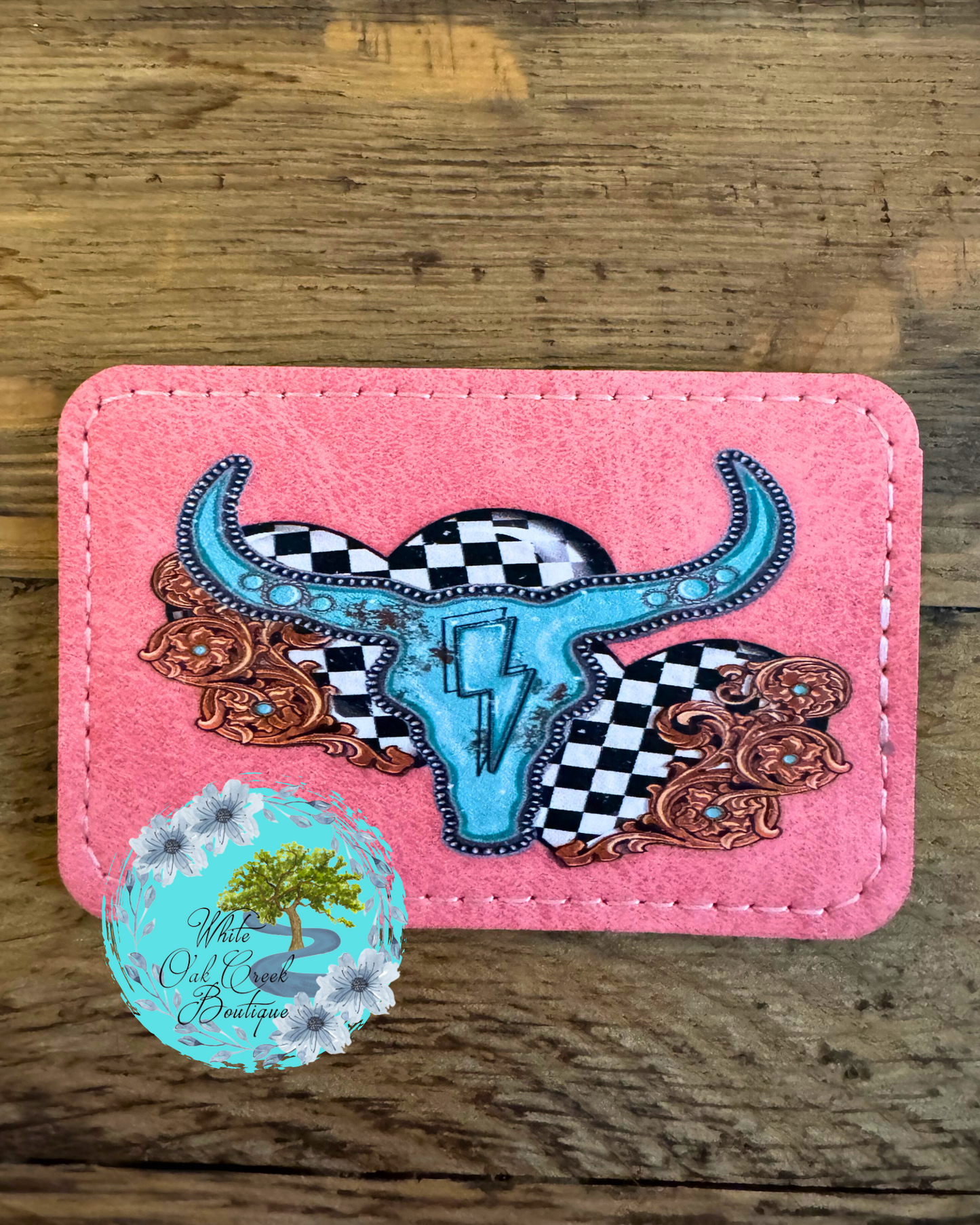 Longhorn Bull Cow Pink Faux Leather DTF Trucker Hat Patch