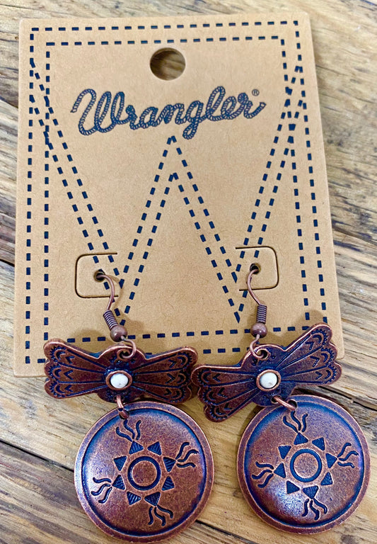 Wrangler Bronze Mariposa Round Concho Dangling Earring -White