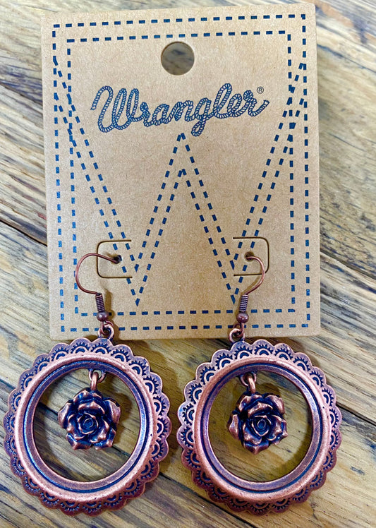 Wrangler Etched Circle Rose Dangling Earring