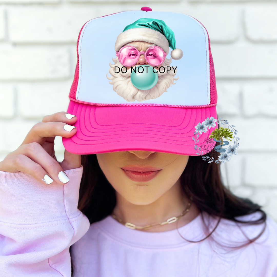 Teal Santa Bubblegum HAT DTF Transfer