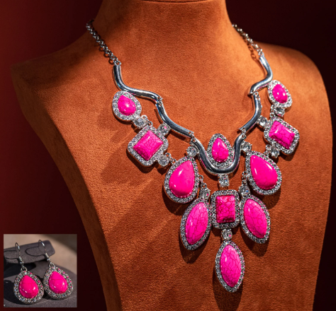 Rustic Couture Jewelry Set Concho Pink  Necklace & Earrings