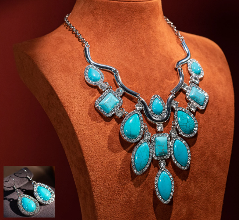 Rustic Couture Jewelry Set Concho Turquoise Necklace & Earrings