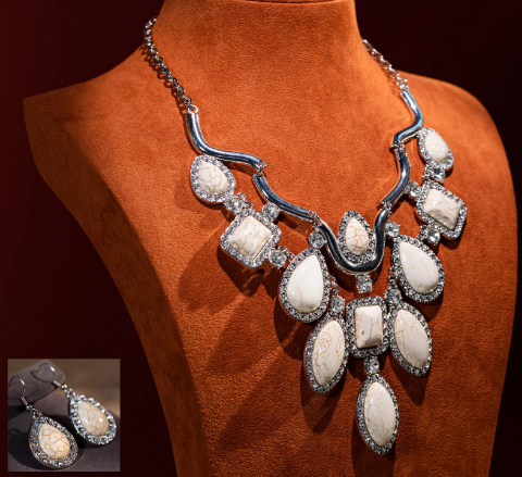 Rustic Couture Jewelry Set Concho White Necklace & Earrings