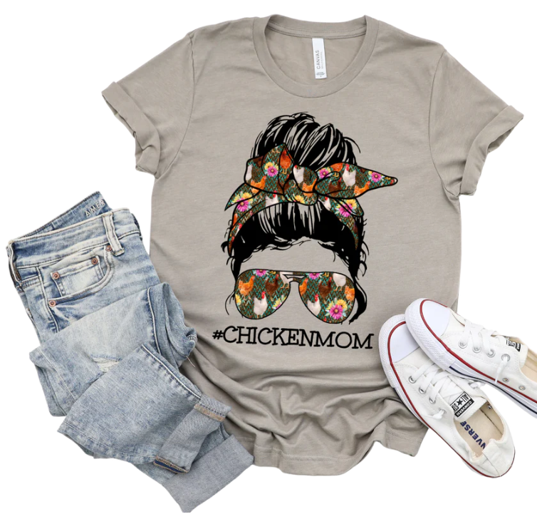 Chicken Mom Messy Bun T-Shirt