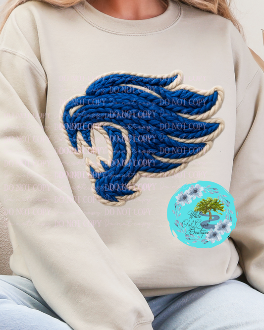 DTF Transfer Blue Wildcat Faux Yarn