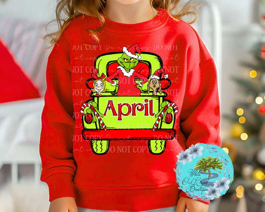 Kids Green Truck Christmas Sweatshirt