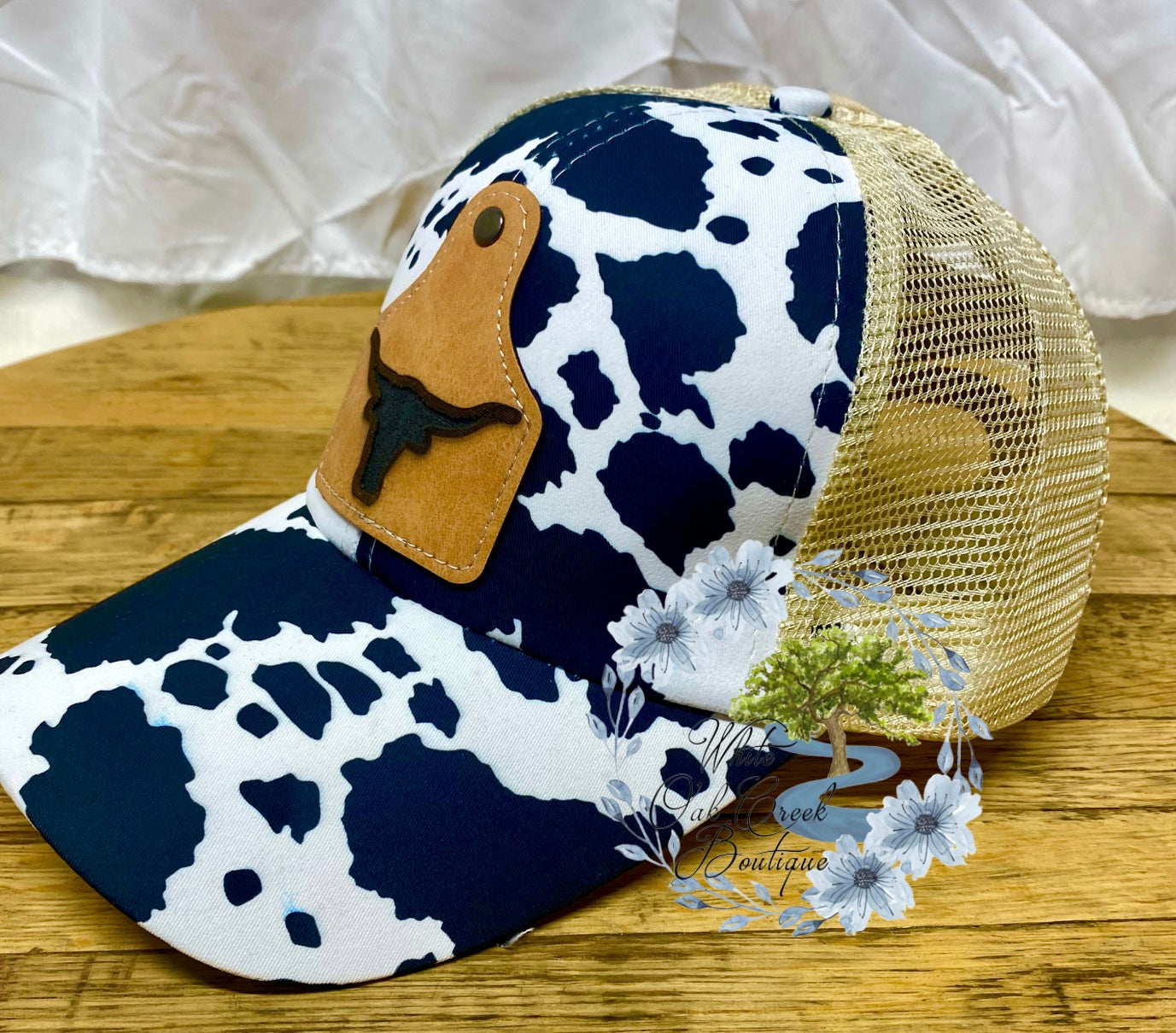 Cow Print Black Cow Tag Hat