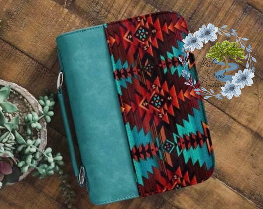 Aztec Teal Leather Bible Case