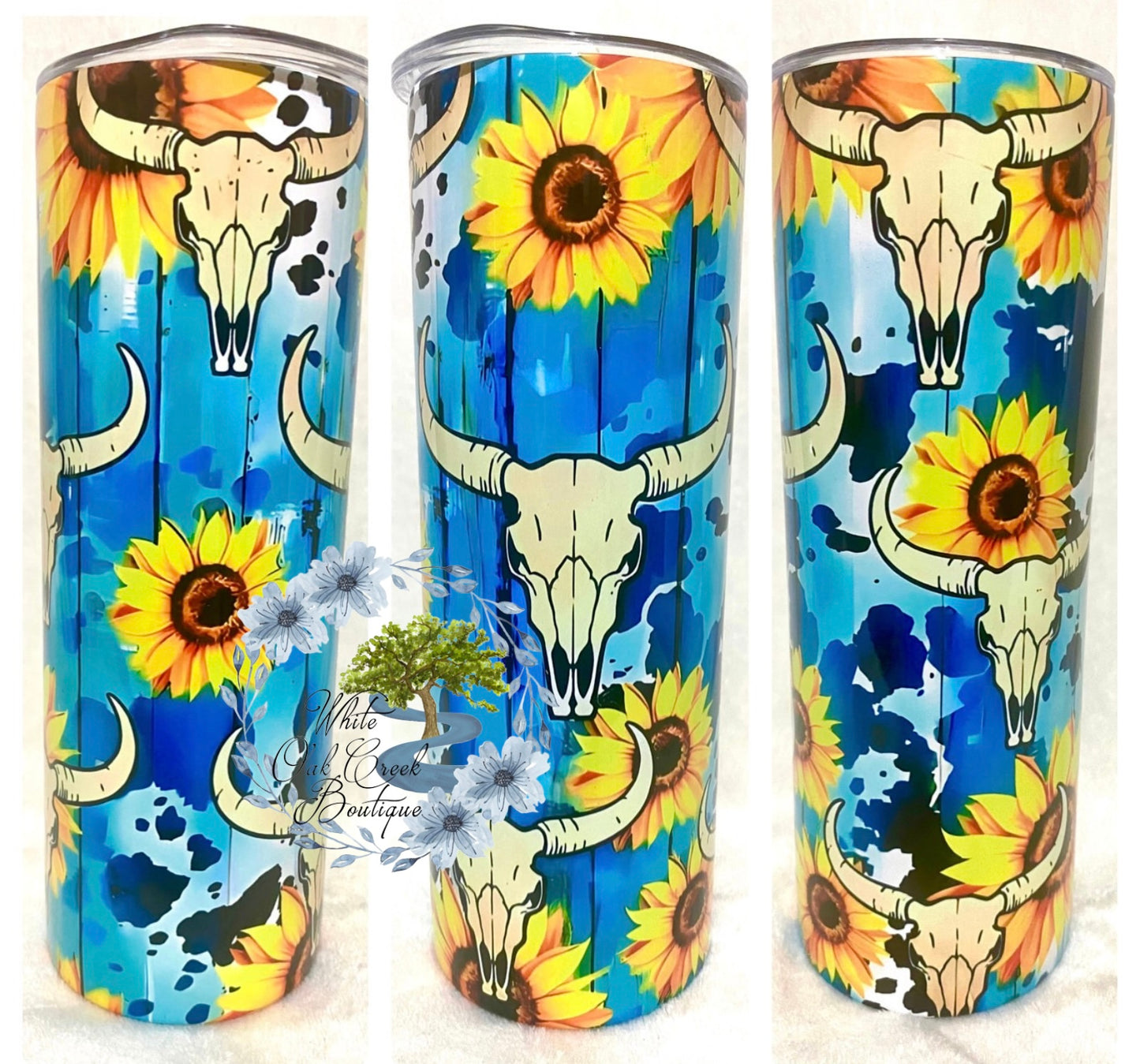 Sunflower Longhorn Skull Tumbler