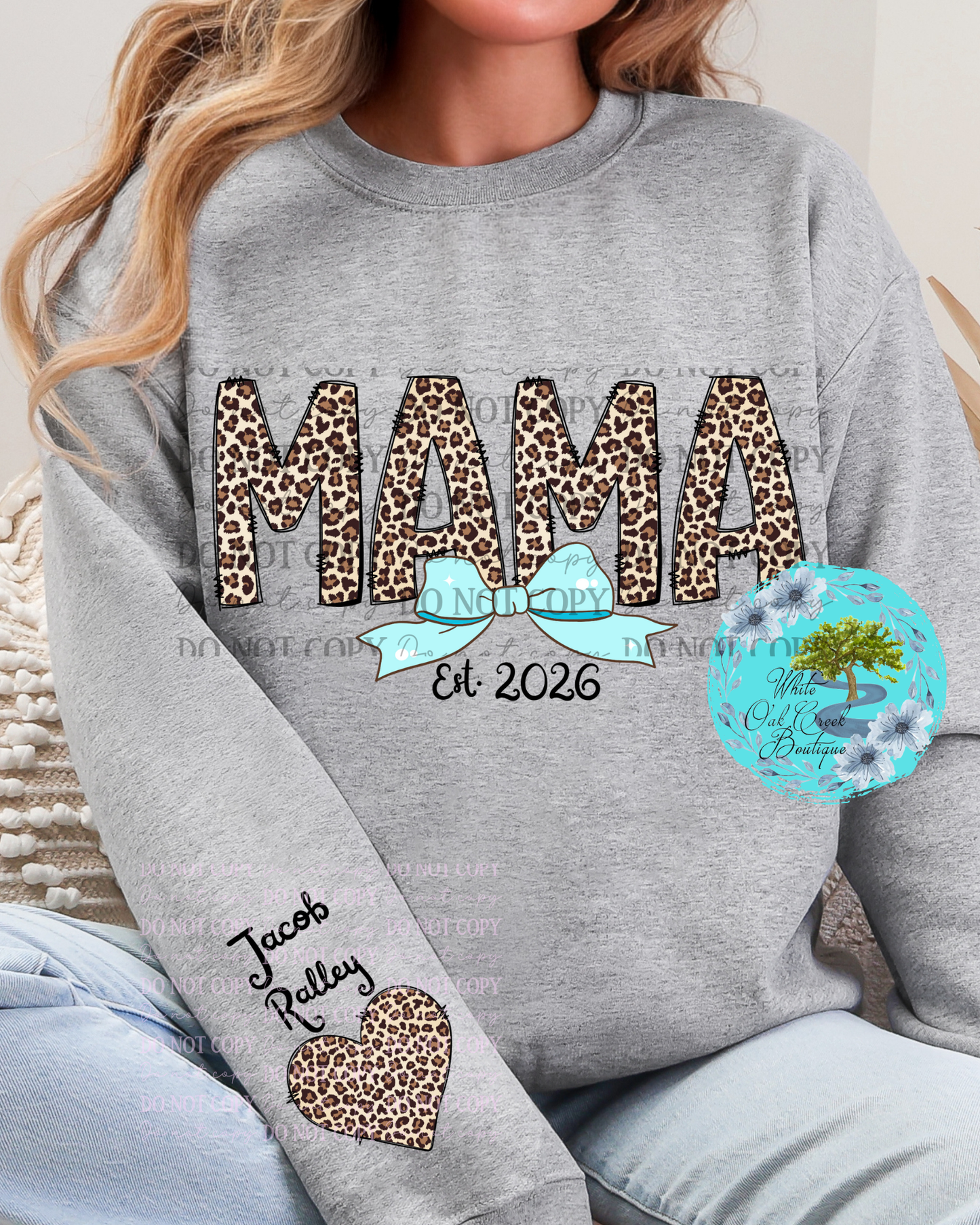 Personalized Cheetah Blue Bow Sweatshirt
