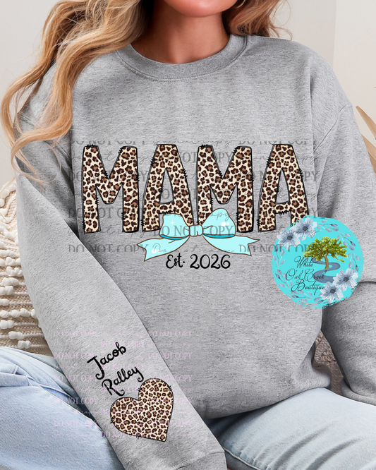Personalized Cheetah Blue Bow Sweatshirt