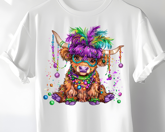 DTF Transfer Highland Cow Mardi Gras