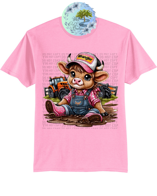 Cow Pink Wrangler Girl Tractor T-Shirt TODDLER OR YOUTH