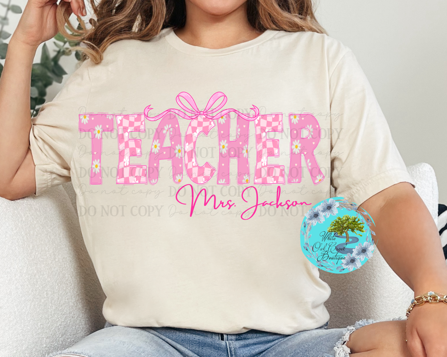 Teacher Pink Bow Personalized T-Shirt