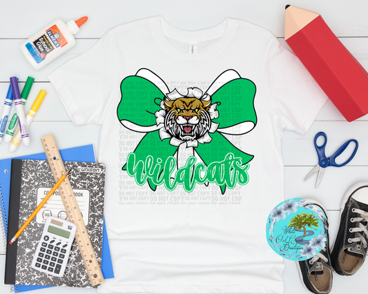 YOUTH Wildcats Green Bow T-shirt