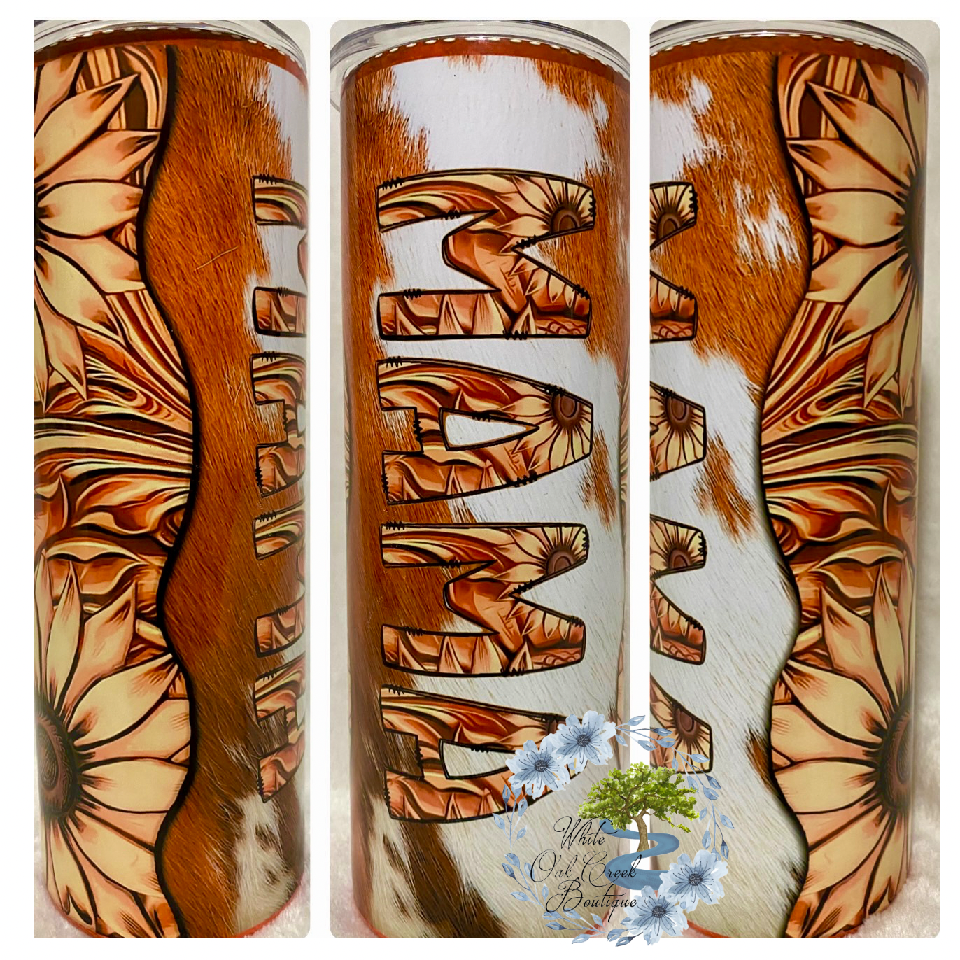 Cowhide Sunflower Faux Leather Tumbler