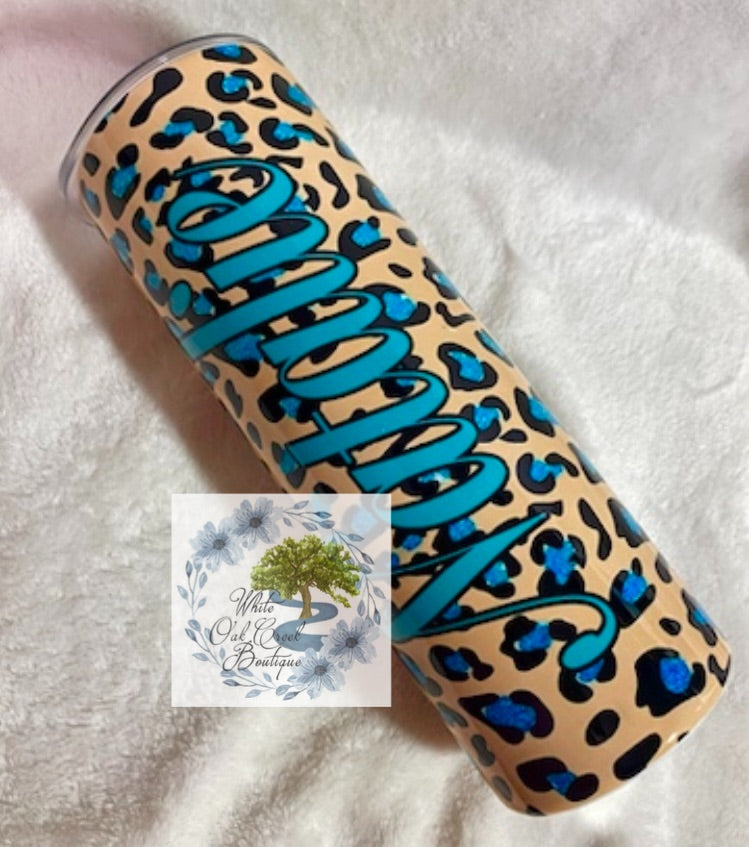 Cheetah Turquoise Personalized Tumbler