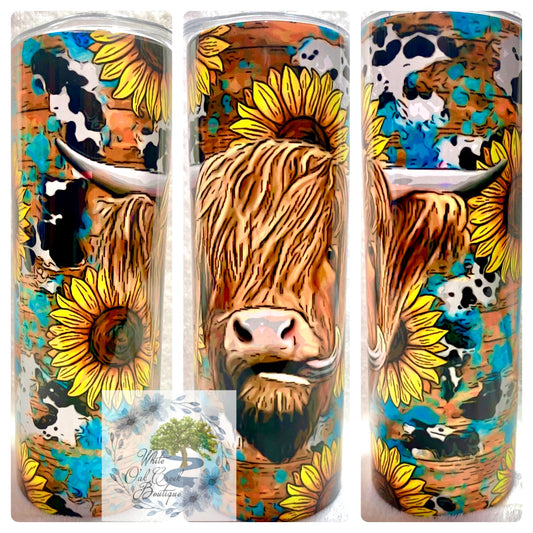 Highland Cow Sunflower Tumbler