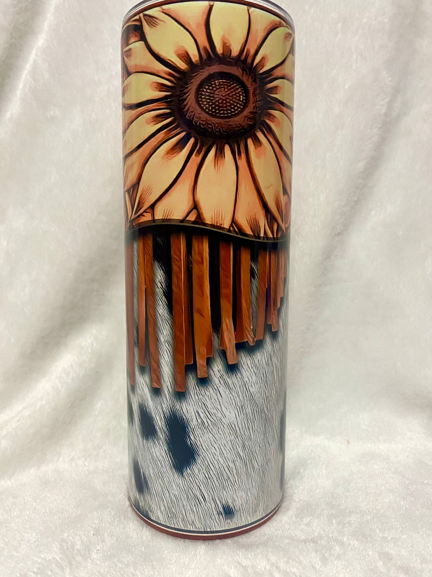 Sunflower Cowhide Fringe Faux Leather Tumbler