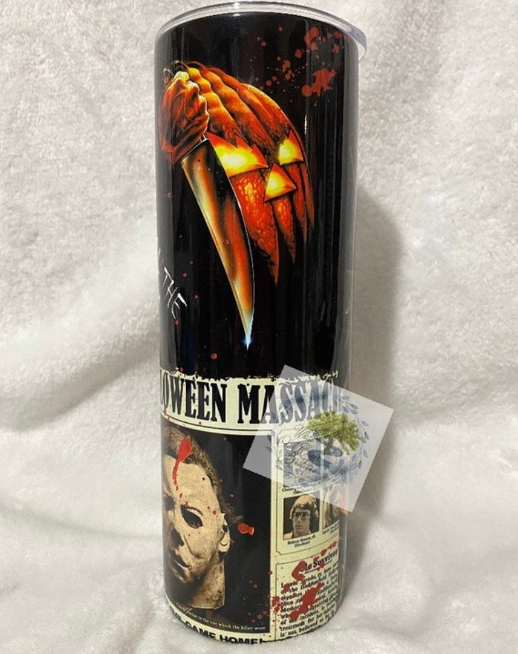 Michael Myers Blood Splatter Horror Halloween Tumbler **Glow Option Available**