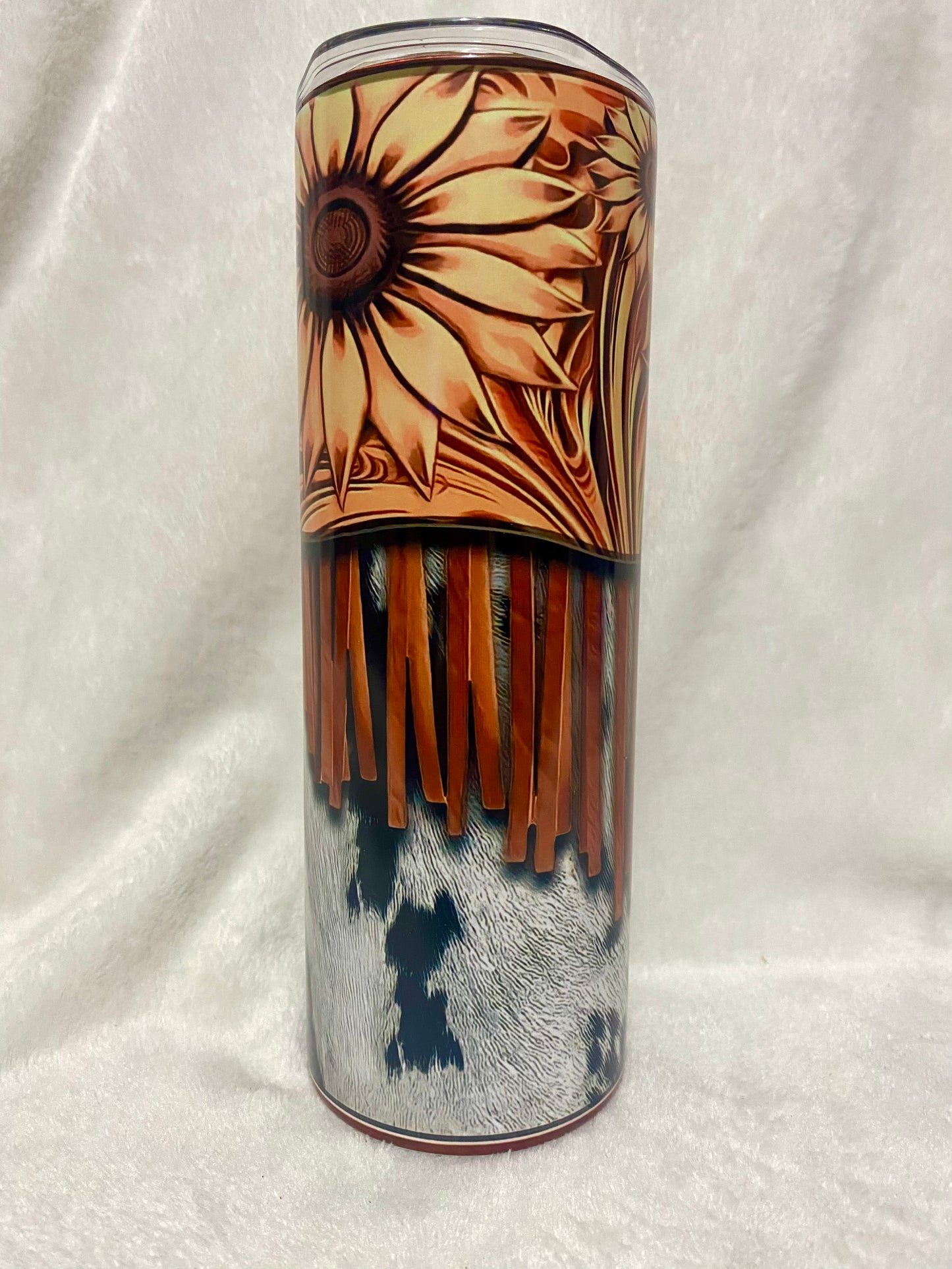 Sunflower Cowhide Fringe Faux Leather Tumbler