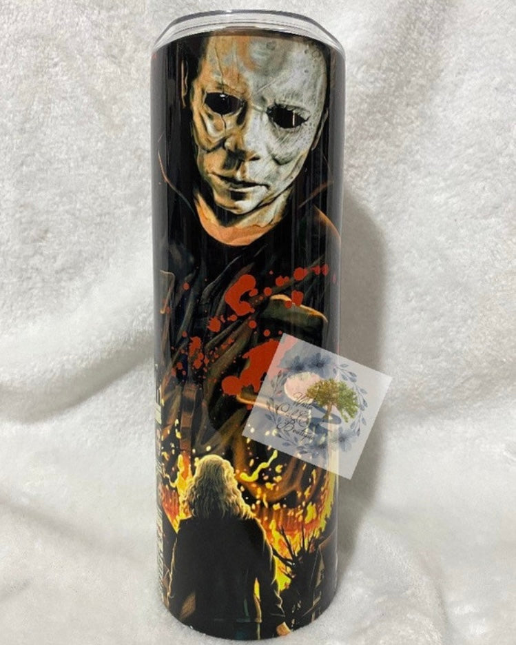 Michael Myers Blood Splatter Horror Halloween Tumbler **Glow Option Available**