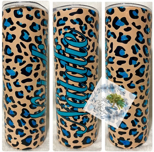 Cheetah Turquoise Personalized Tumbler