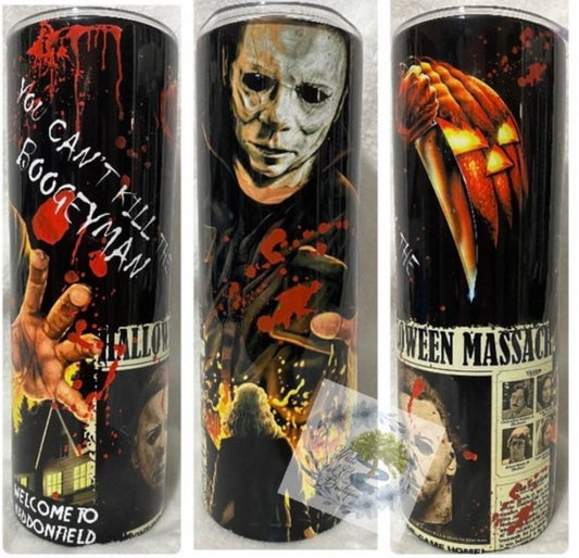 Michael Myers Blood Splatter Horror Halloween Tumbler **Glow Option Available**