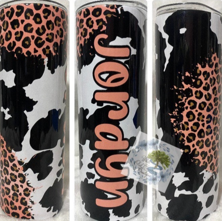 Cow Print Peach Cheetah Tumbler