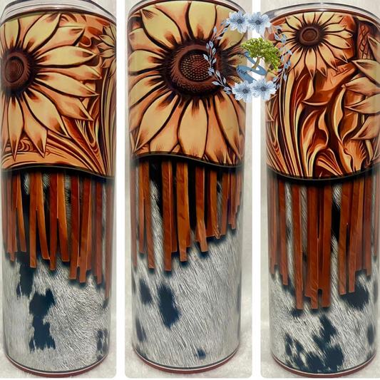 Sunflower Cowhide Fringe Faux Leather Tumbler