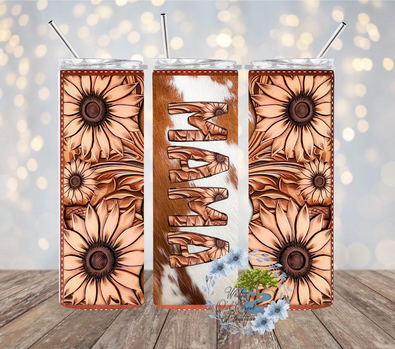 Cowhide Sunflower Faux Leather Tumbler